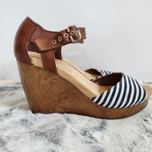 Brown and Navy Striped Wedge Sandals